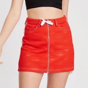Adidas Women Originals x Fiorucci Jacquard Trefoil Red Mini Skirt Three Stripes
